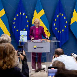 Budgeten överlämnades idag till riksdagen. Här bild från pressträff. Fotograf: Magnus Liljegren/Regeringskansliet