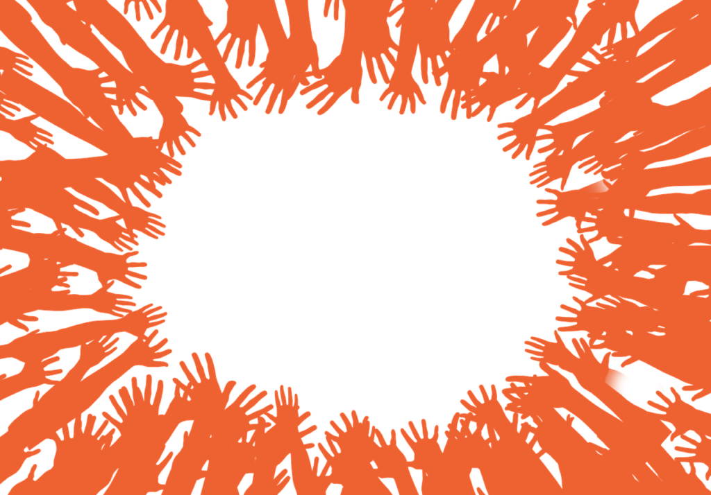 Tecknade händer i orange