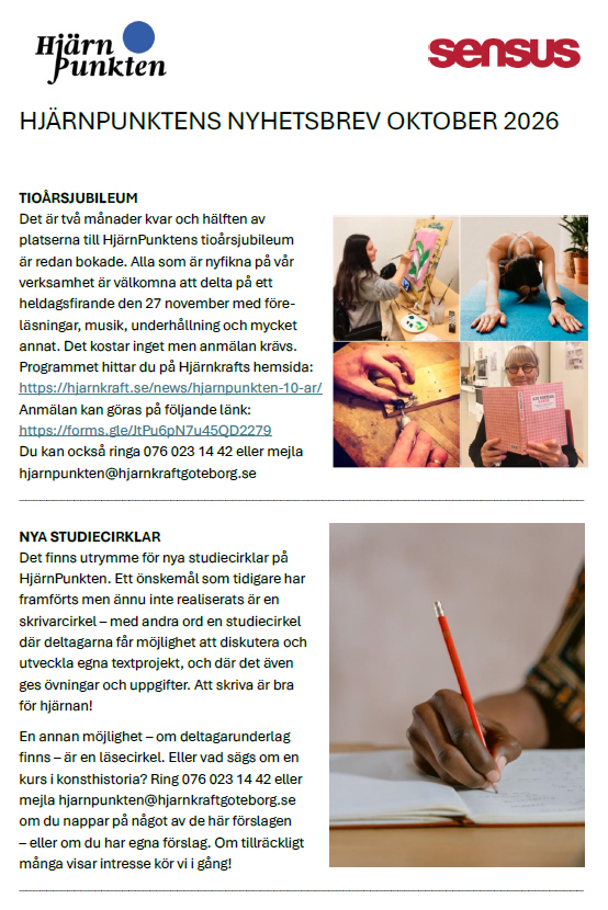 Nyhetsbrev HjärnPunkten oktober
